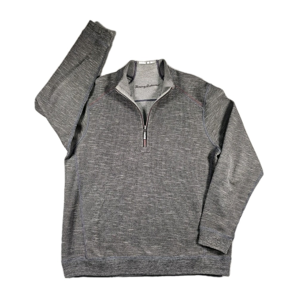 Tommy Bahama Men's 1/4 Zip Pullover Sweater Gray Heather Cotton Tencel Casual XL